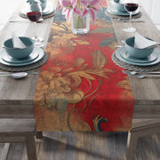 Vintage Floral Table Runner | Red, Blue, and Gold Design (72" or 90")