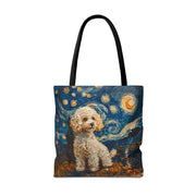 Starry Night Poodle Tote Bag, Artistic Eco-Friendly Dog Lover Gift