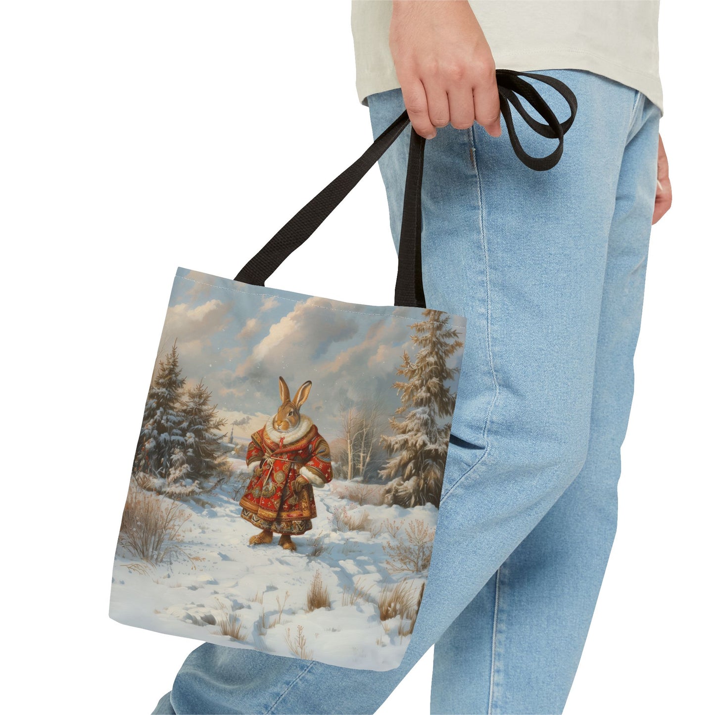 Winter Wonderland Rabbit Tote Bag, Festive Eco-Friendly Shopper