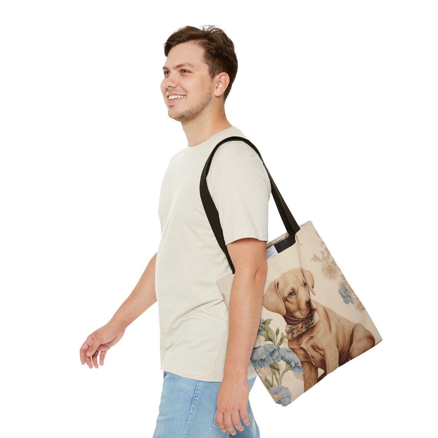 Charming Labrador Puppy Canvas Tote Bag, Floral Design for Dog Lovers