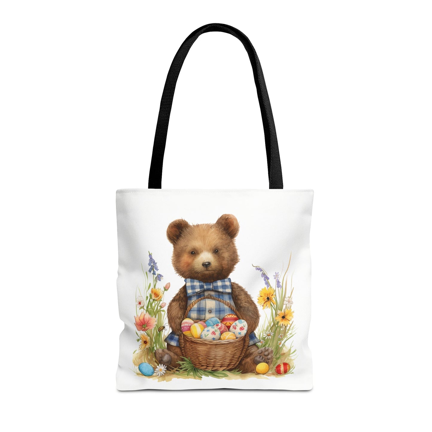 Easter Bear Tote Bag with Festive Floral and Egg Design