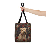 Wheaten Terrier Holiday Floral Canvas Tote Bag, Eco-Friendly Design