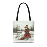 Winter Fox Walk Eco-Friendly Tote Bag, Artistic & Seasonal Design