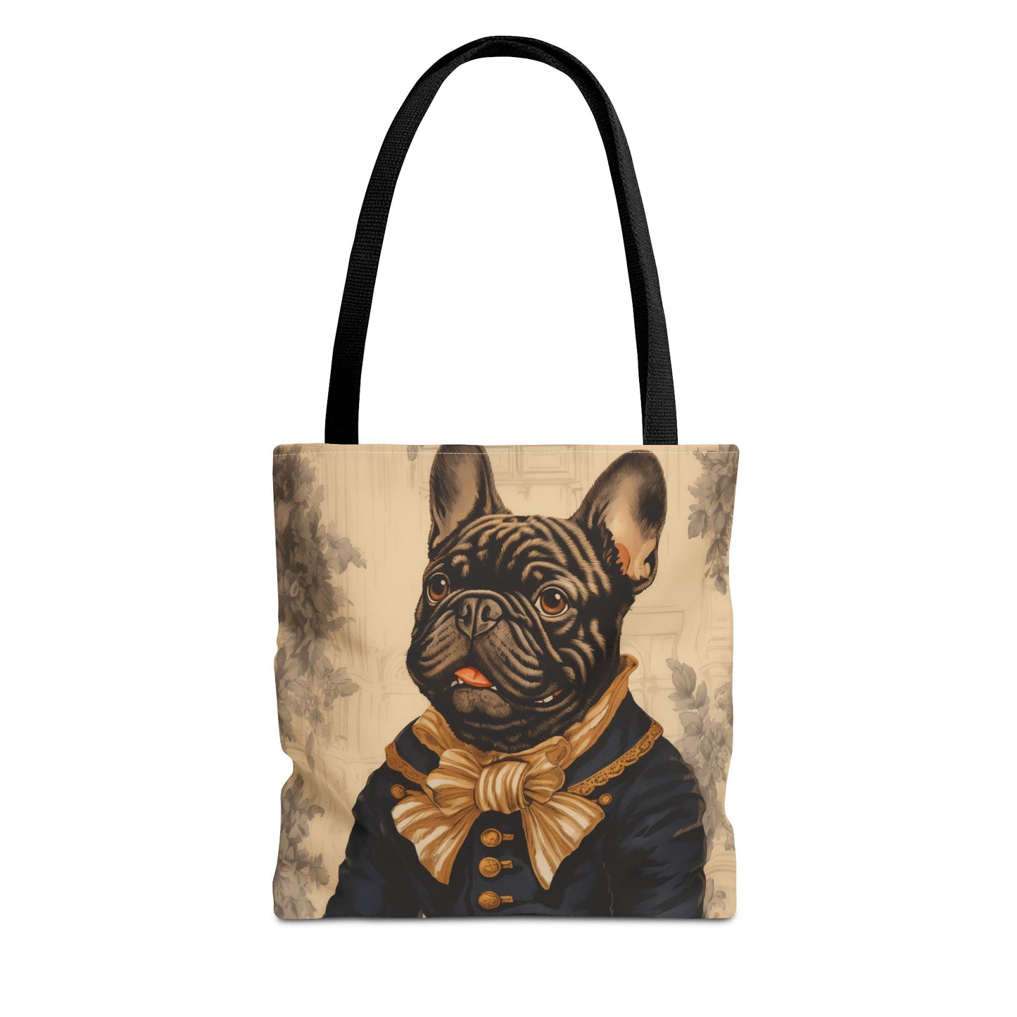 Frenchie Admiral Canvas Tote Bag, Elegant Brindle Bulldog Design