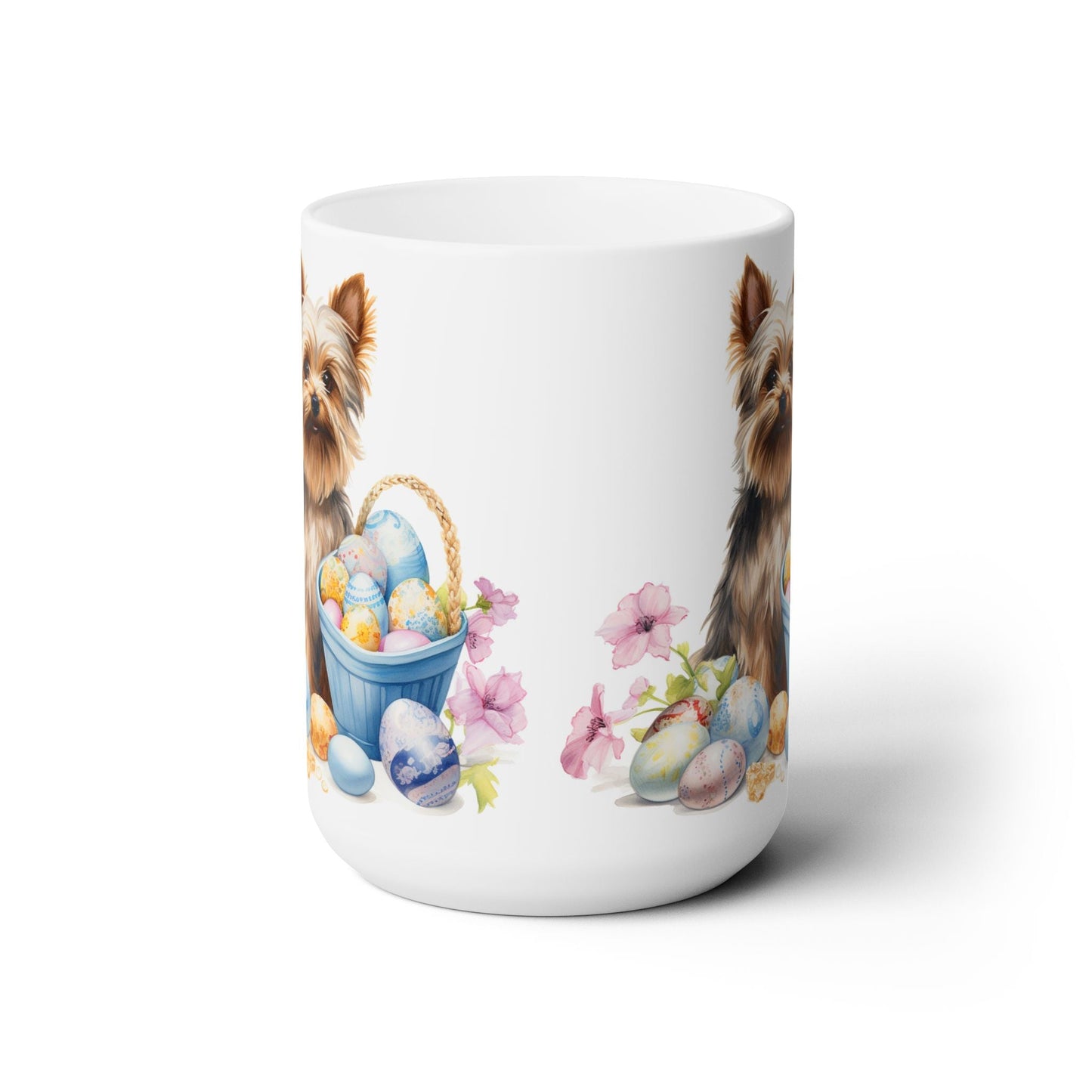 Yorkie Easter Mug – Cute Yorkshire Terrier with Spring Eggs & Flowers