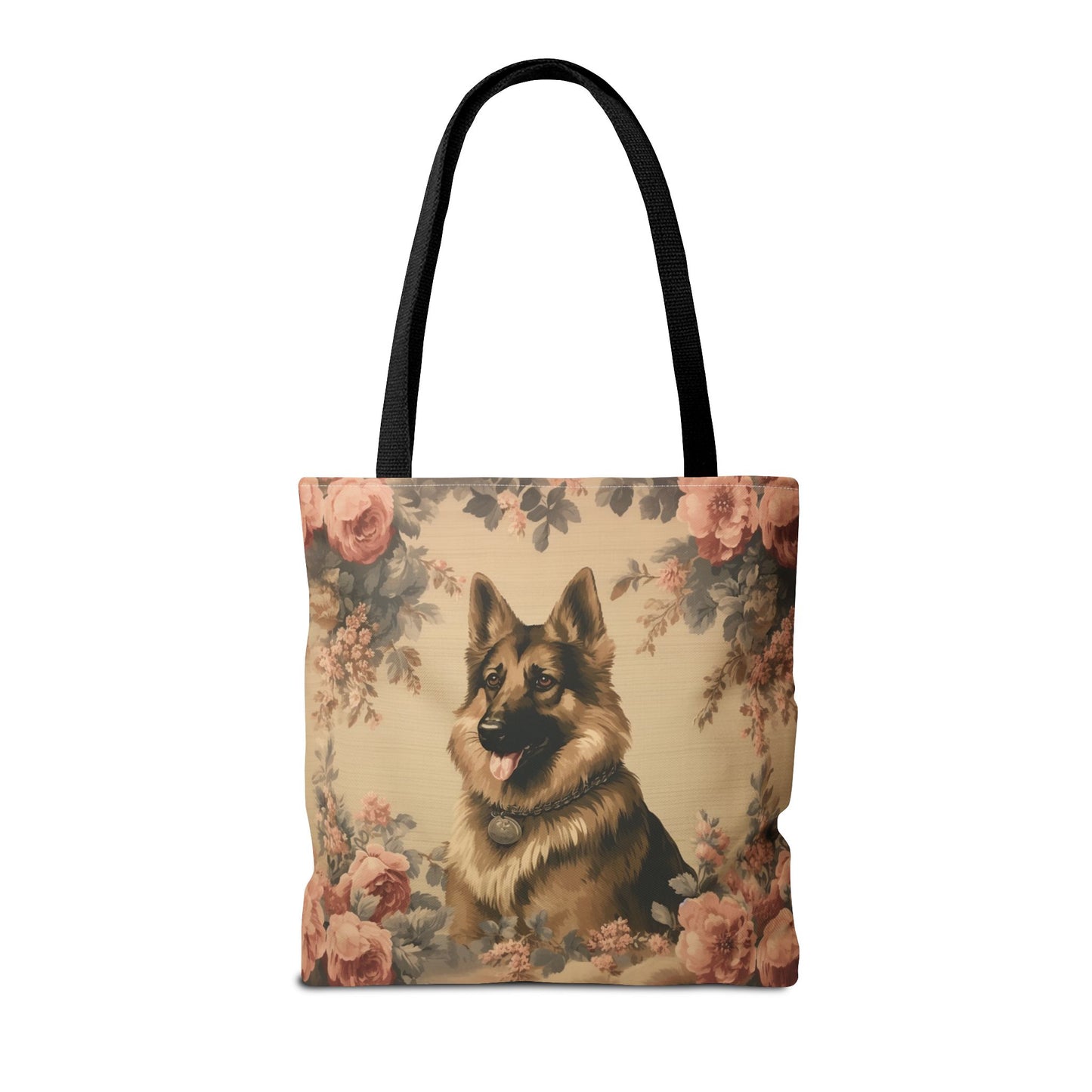 Elegant German Shepherd Floral Tote Bag, Eco-Friendly Canvas Gift