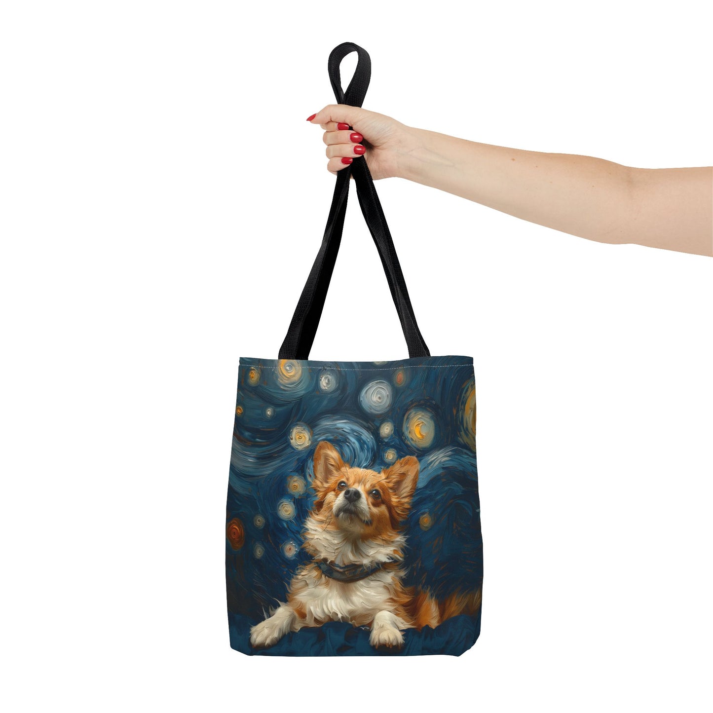 Starry Night Corgi Tote Bag, Artistic Market Bag for Dog Lovers