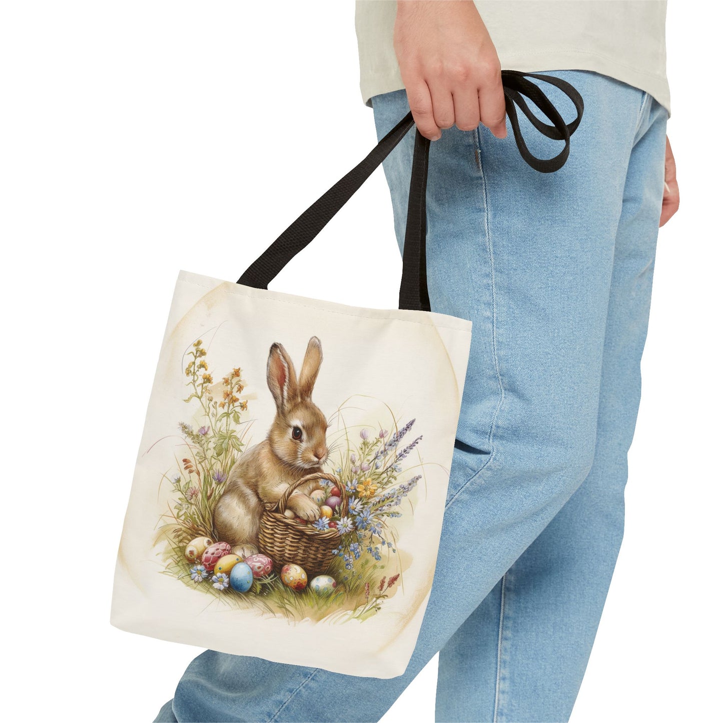 Easter Bunny Tote Bag with Floral Spring Design, Eco-Friendly Shopping Bag