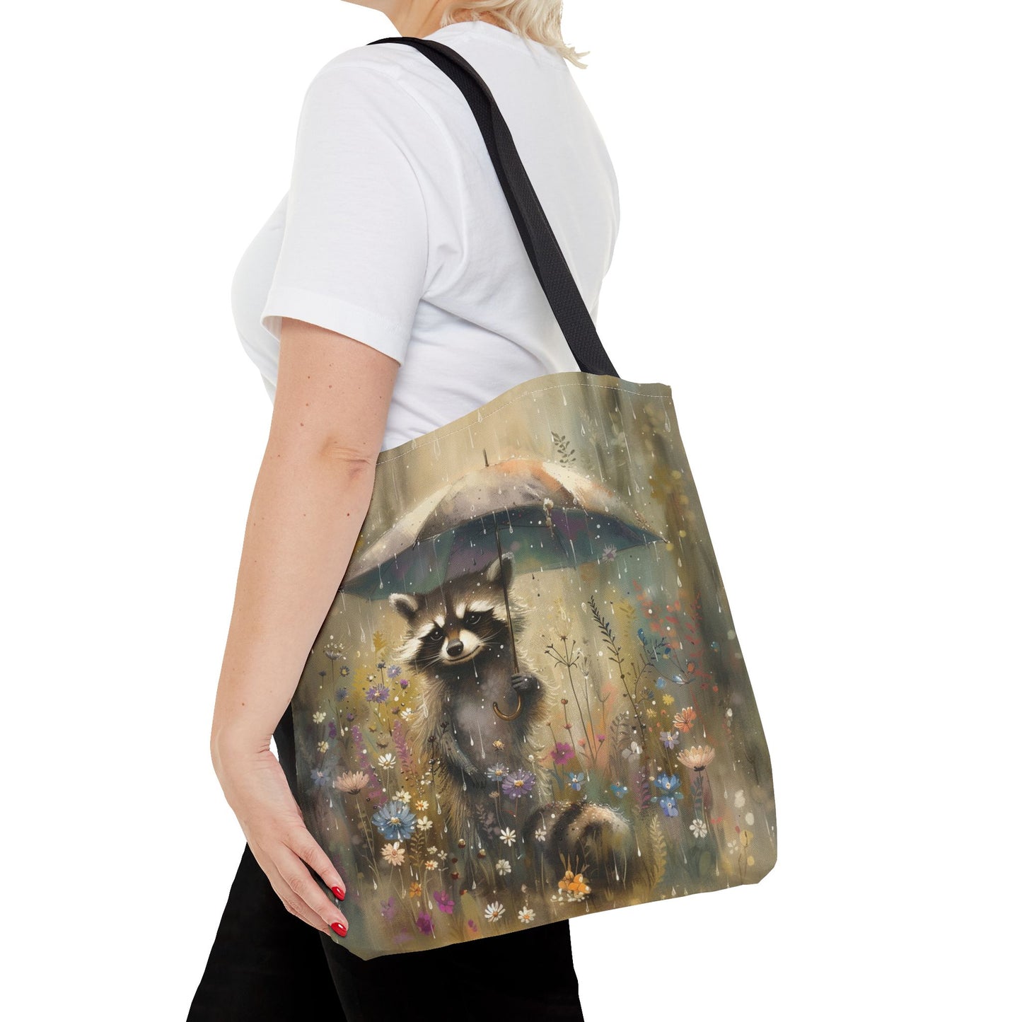 Raccoon Rainy Day Canvas Tote Bag - Eco-Friendly Nature Lover Gift