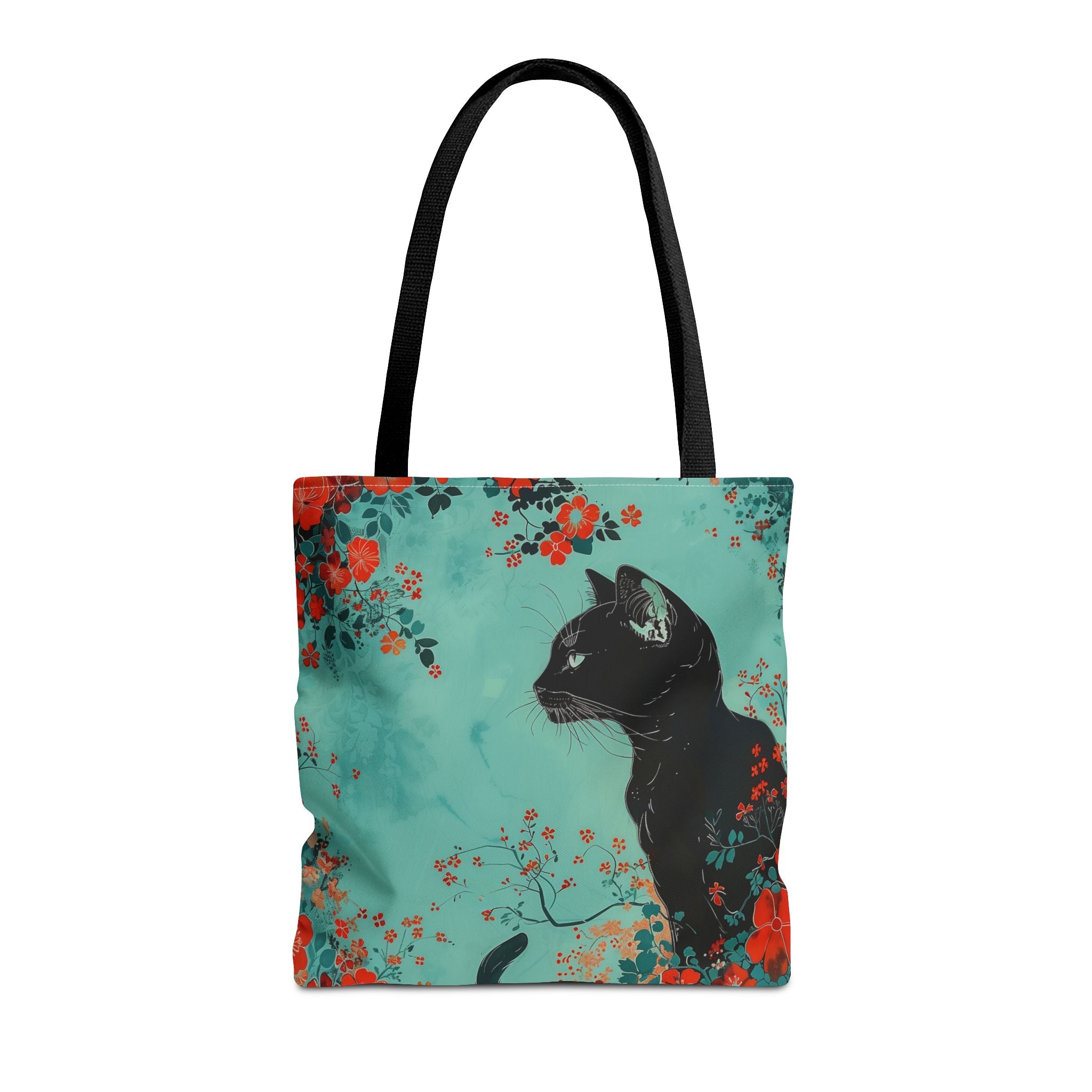 Blossoming Black Cat Floral Tote Bag, Artistic Canvas for Cat Lovers