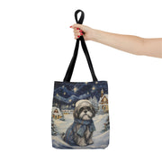 Winter Shih Tzu Tote Bag, Cozy Holiday Canvas for Dog Lovers