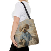 Royal Poodle Canvas Tote Bag, Elegant Floral Design Eco Shopper