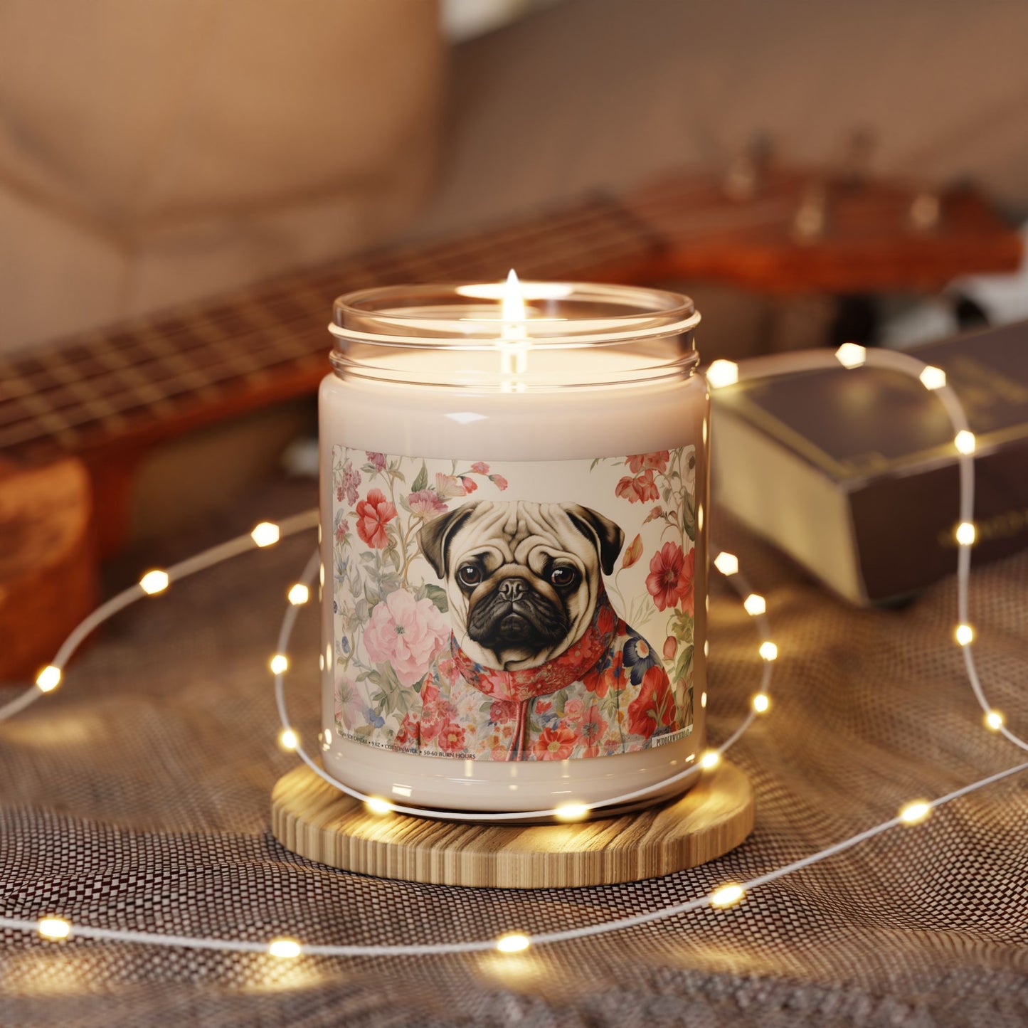 Pug Portrait Candle – Elegant Floral Dog Lover Gift Candle