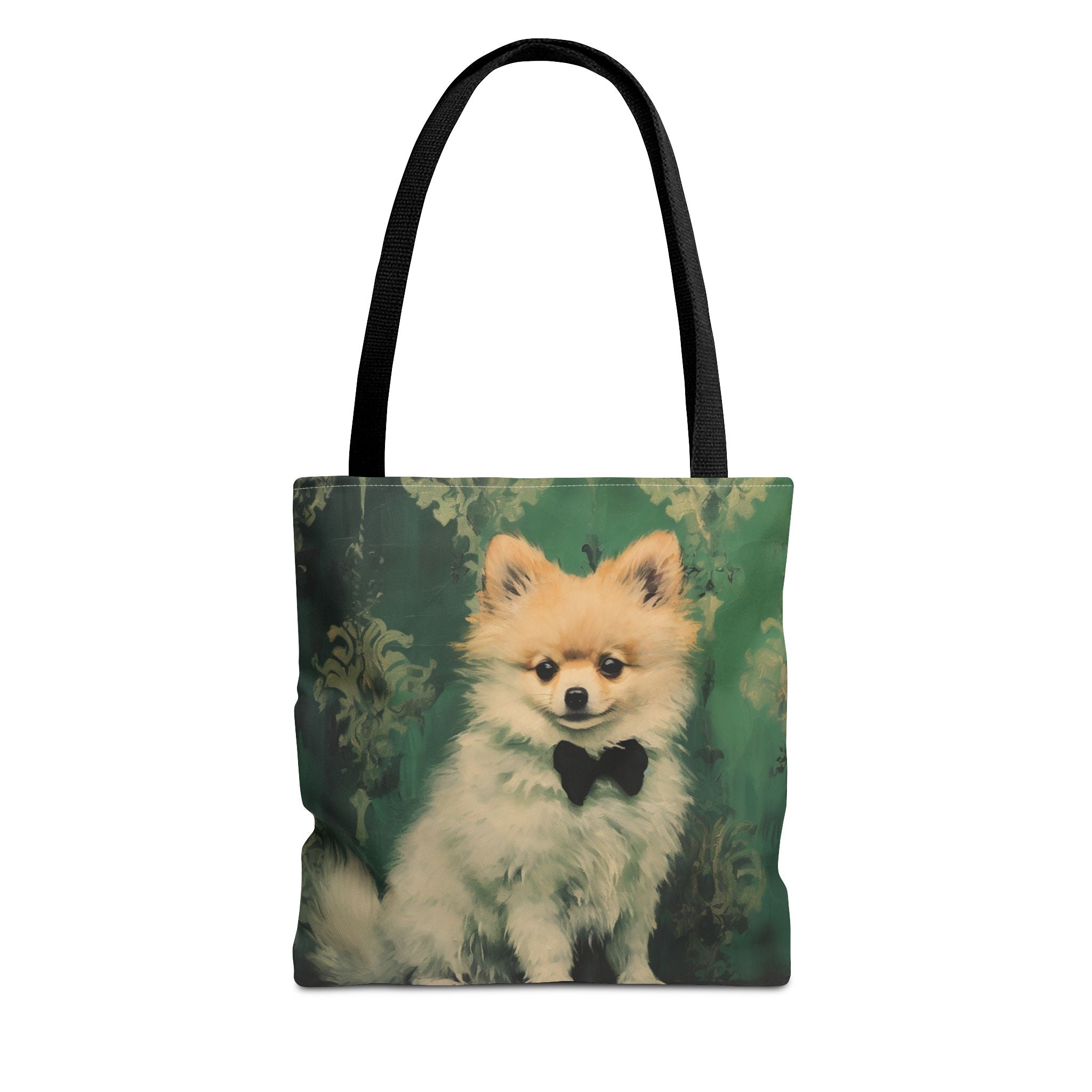 Pomeranian Portrait Tote Bag, Artsy Green Design for Dog Lovers