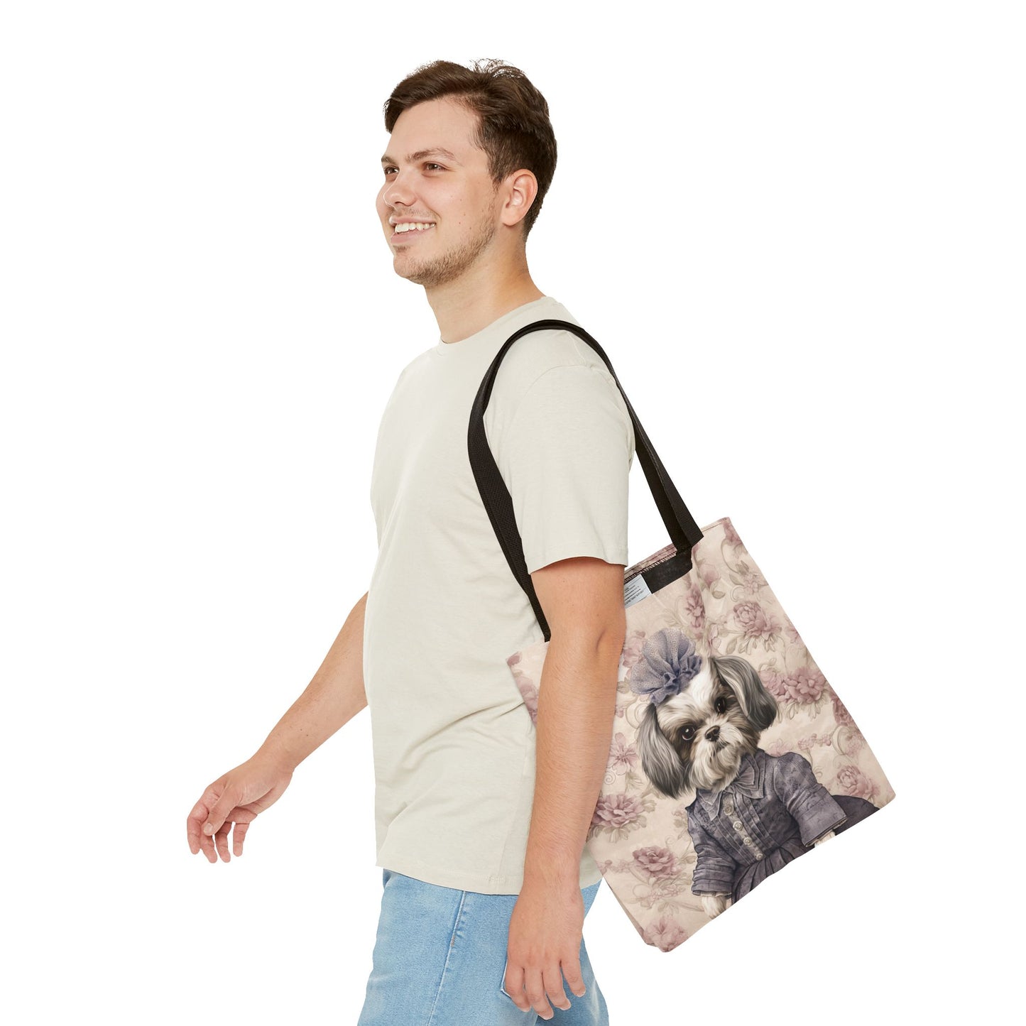 Shih Tzu Chic Floral Tote Bag: Elegant Canvas for Dog Lovers