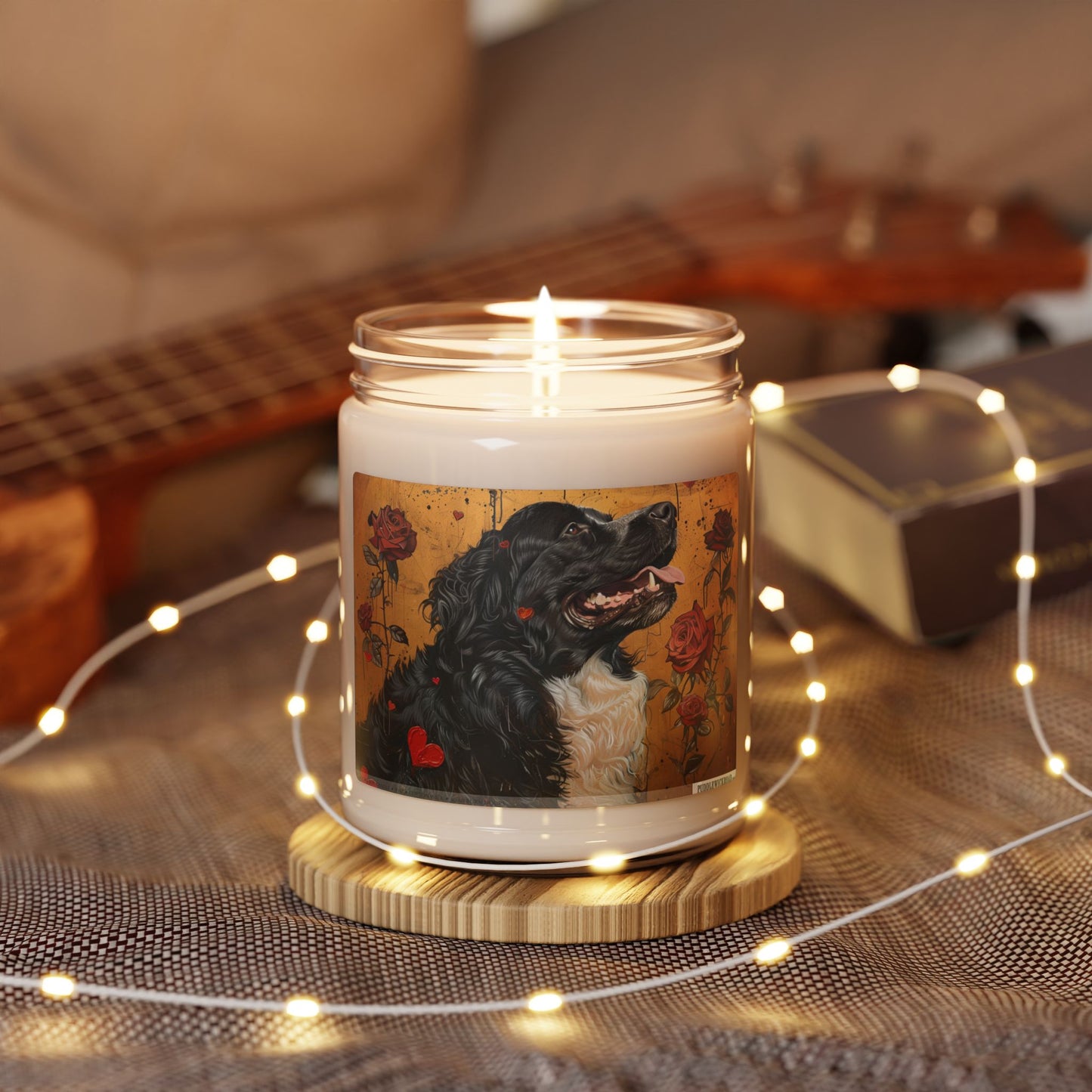 Newfoundland Dog Candle – Artistic Pet Lover Gift, Rose-Inspired Design