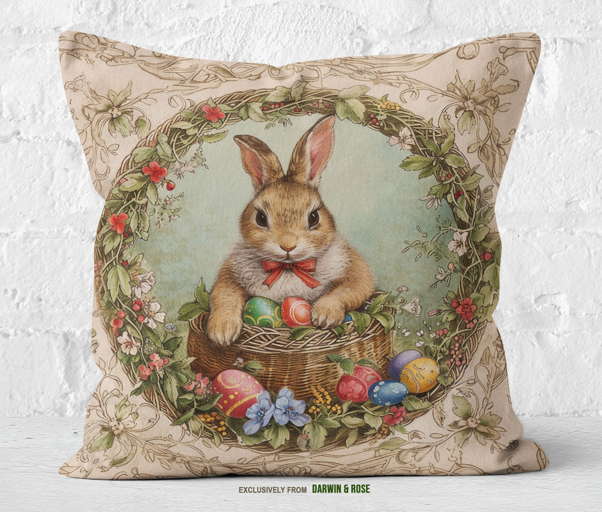 Easter Bunny Vintage Charm Throw Pillow - Farmhouse Style