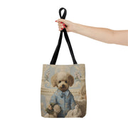 Royal Poodle Canvas Tote Bag, Elegant Floral Design Eco Shopper