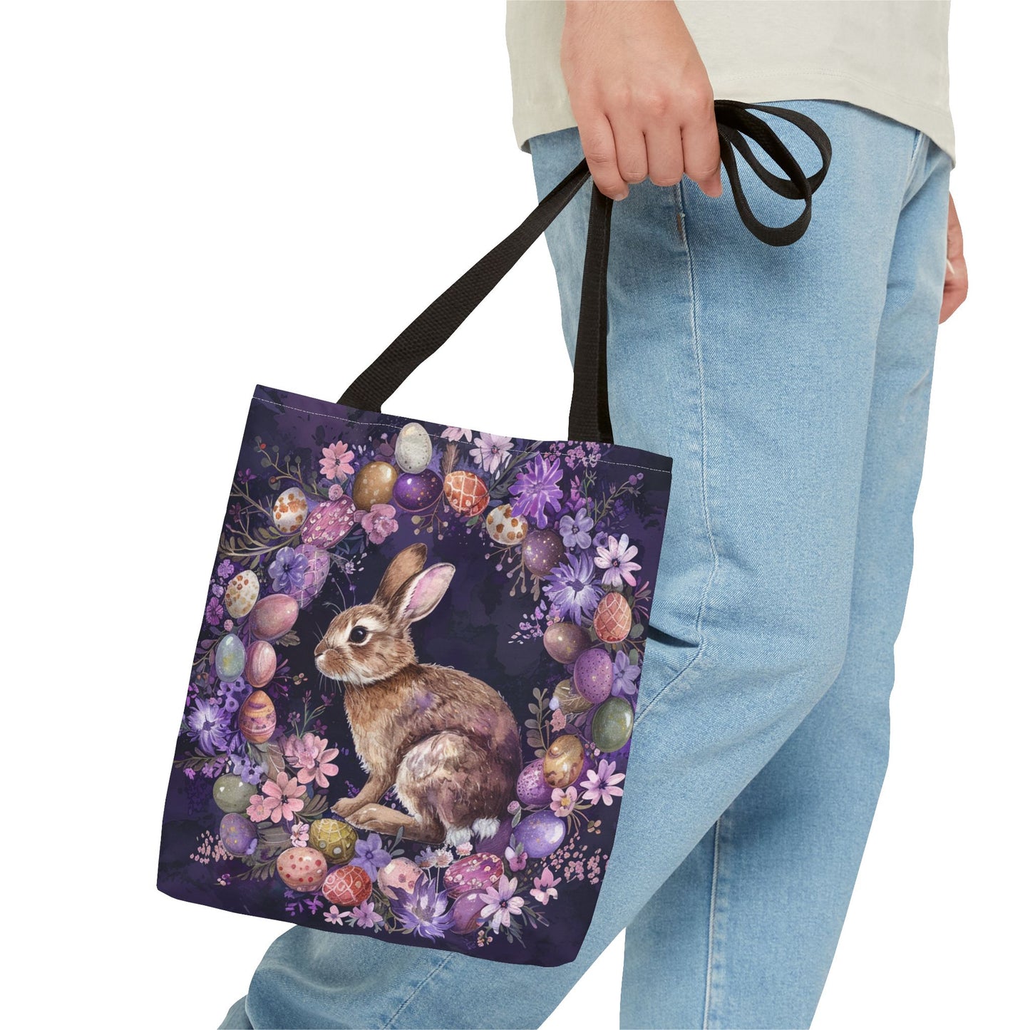 Easter Bunny Bloom Tote Bag with Pastel Floral Design