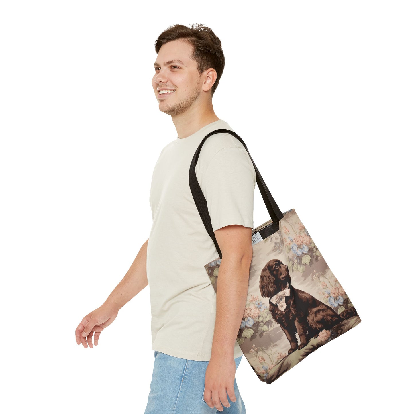 Chocolate Cocker Spaniel Tote Bag - Floral Vintage Design