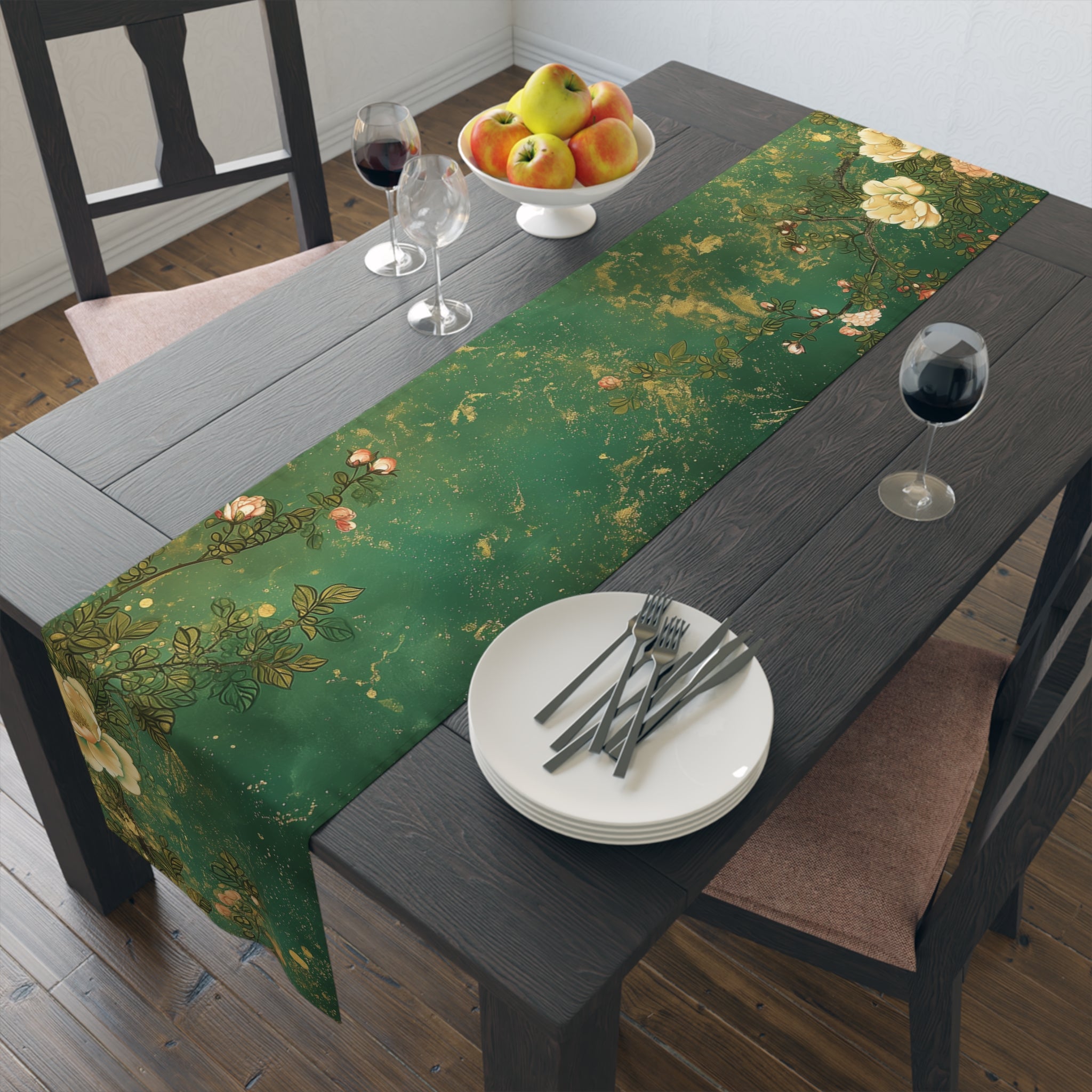 Emerald Blossom Table Runner | Elegant Floral Dining Décor (72" or 90")