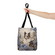 Shetland Sheepdog Floral Tote Bag, Blue Vintage Market Bag for Dog Lovers