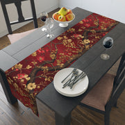 Crimson Blossom Table Runner | Red and Gold Floral Décor (72" or 90")