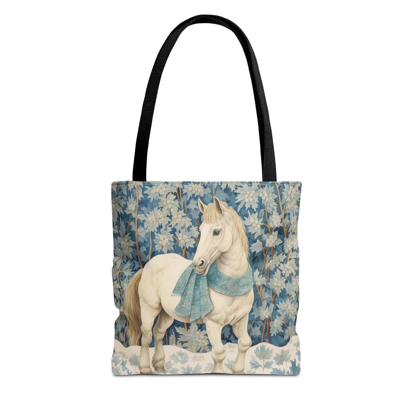 Elegant Winter Horse Tote Bag, Floral Design with Scarf Accent