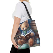 Teddy Bear Reading Tote Bag, Cozy Canvas Book Lover's Gift