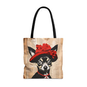 Chic Chihuahua Tote Bag - Red Hat & Necklace Vintage Art Design