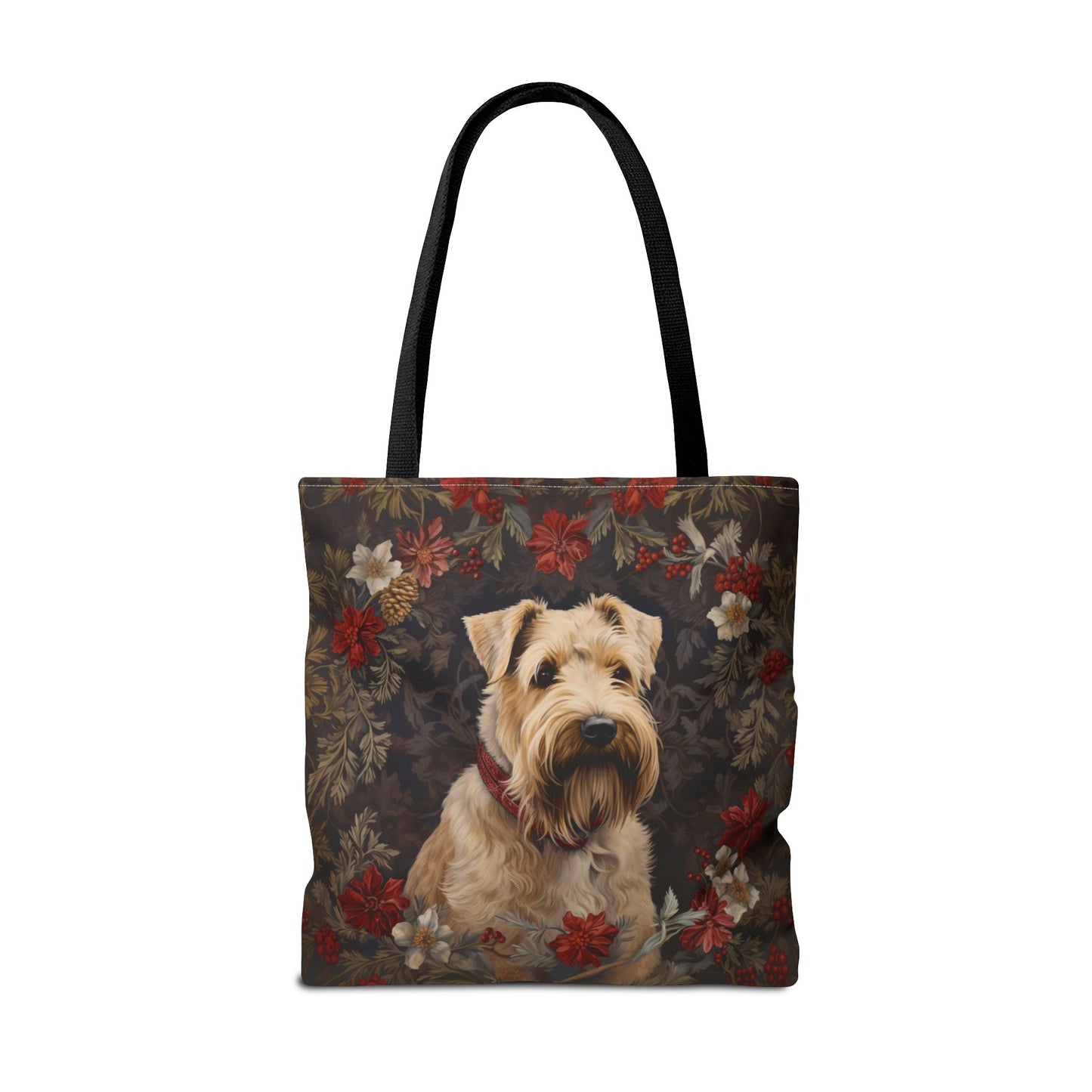 Wheaten Terrier Holiday Floral Canvas Tote Bag, Eco-Friendly Design