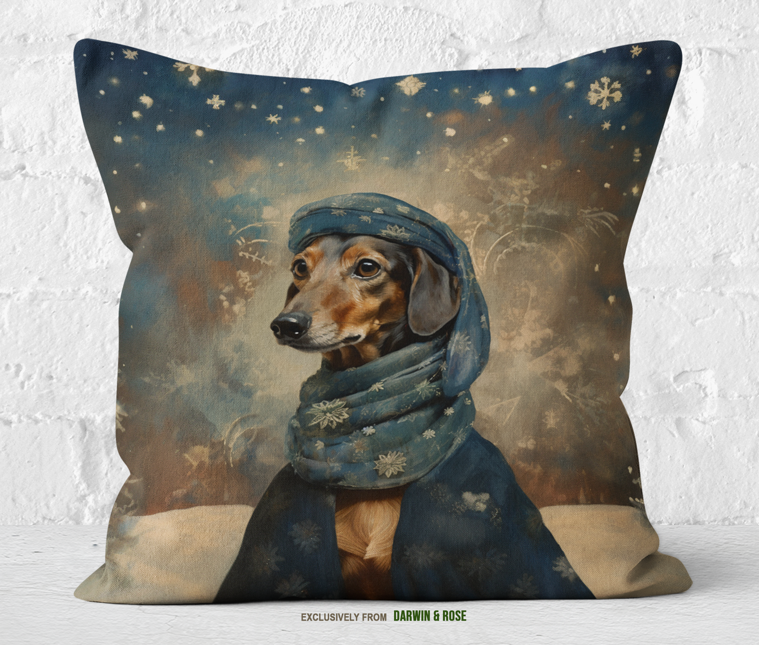 Dachshund Snowfall Magic Winter Throw Pillow