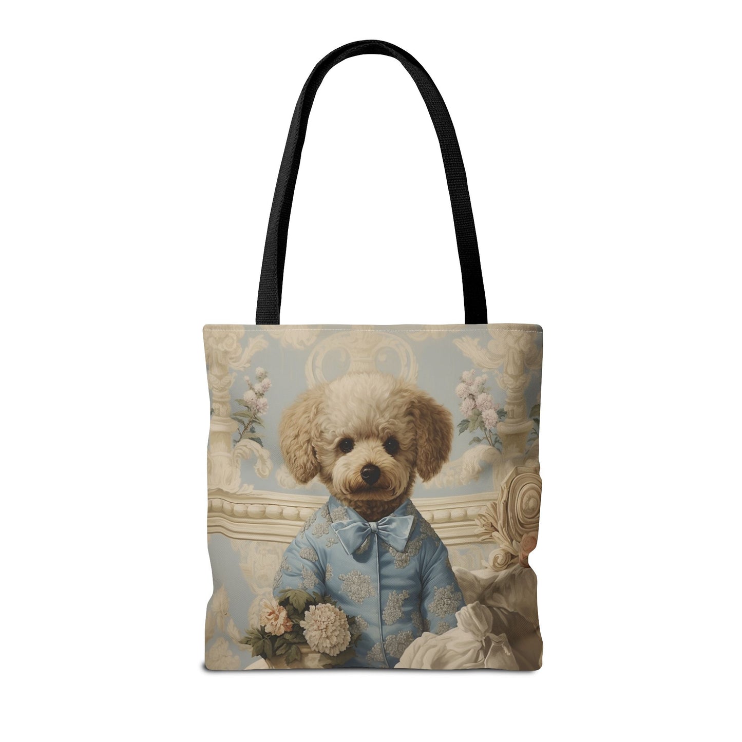 Royal Poodle Canvas Tote Bag, Elegant Floral Design Eco Shopper