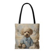 Royal Poodle Canvas Tote Bag, Elegant Floral Design Eco Shopper