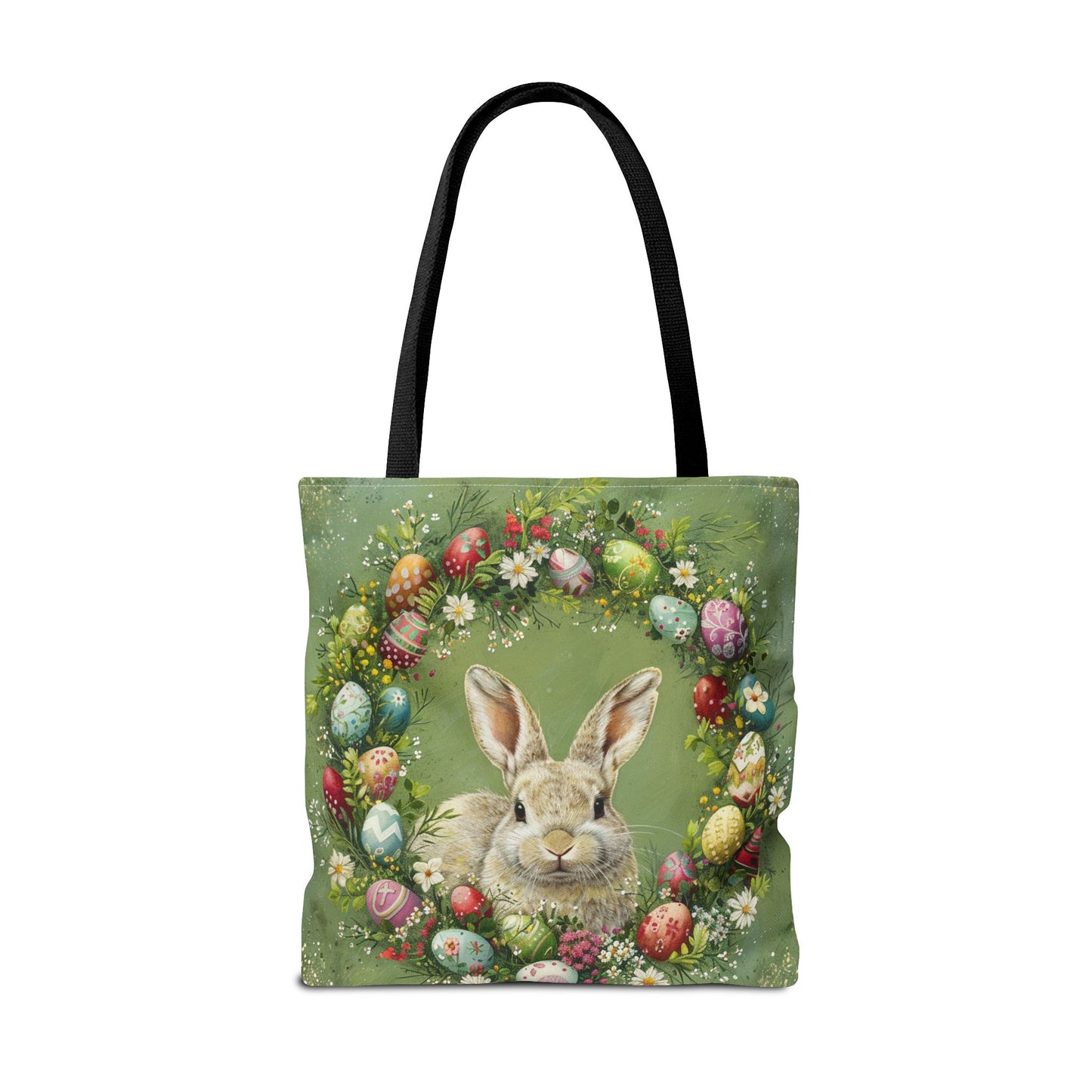 Easter Bunny Wreath Tote Bag, Festive Reusable Shopping Bag