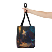 Mystical Cat Scholar Gothic Tote Bag with Candlelight Charm