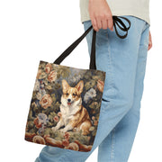 Corgi Bliss Floral Canvas Tote Bag, Eco-Friendly & Stylish Accessory