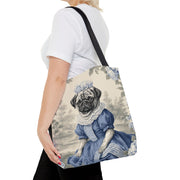 Elegant Blue Pug Canvas Tote Bag for Dog Lovers – Artistic Style