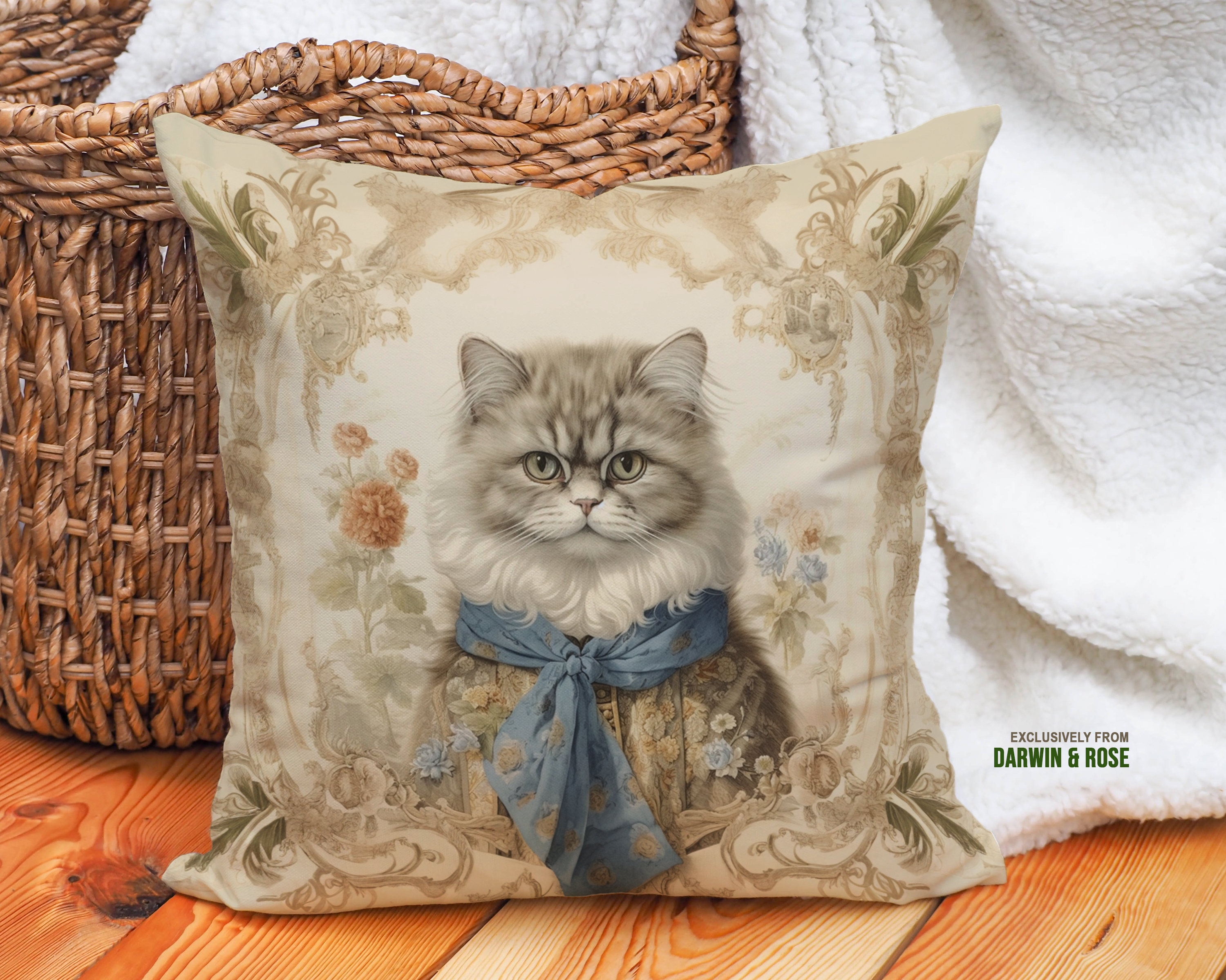 Victorian Charm Persian Cat Throw Pillow – Elegant Vintage Décor Style