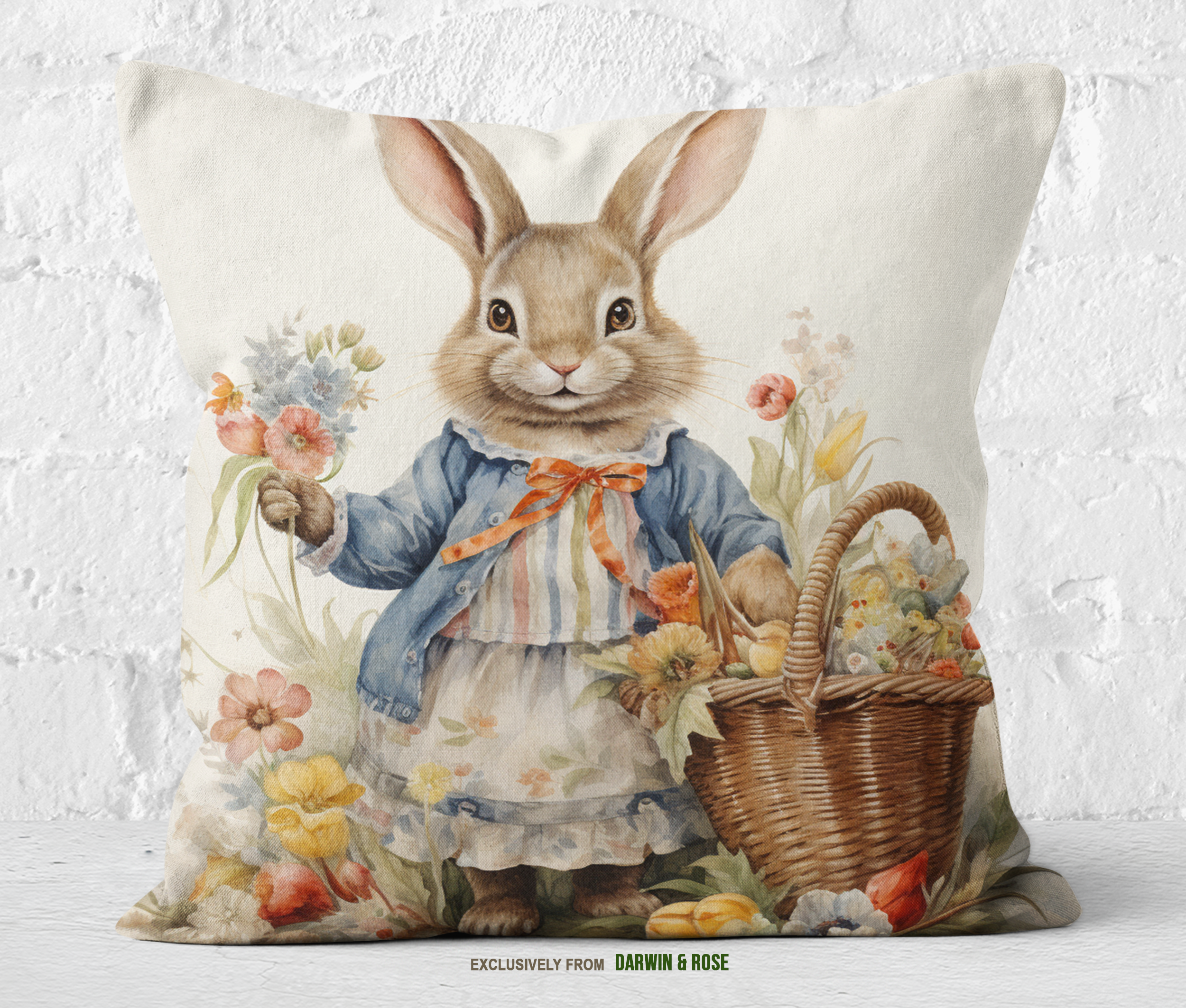 Whimsical Easter Bunny Cottagecore Throw Pillow