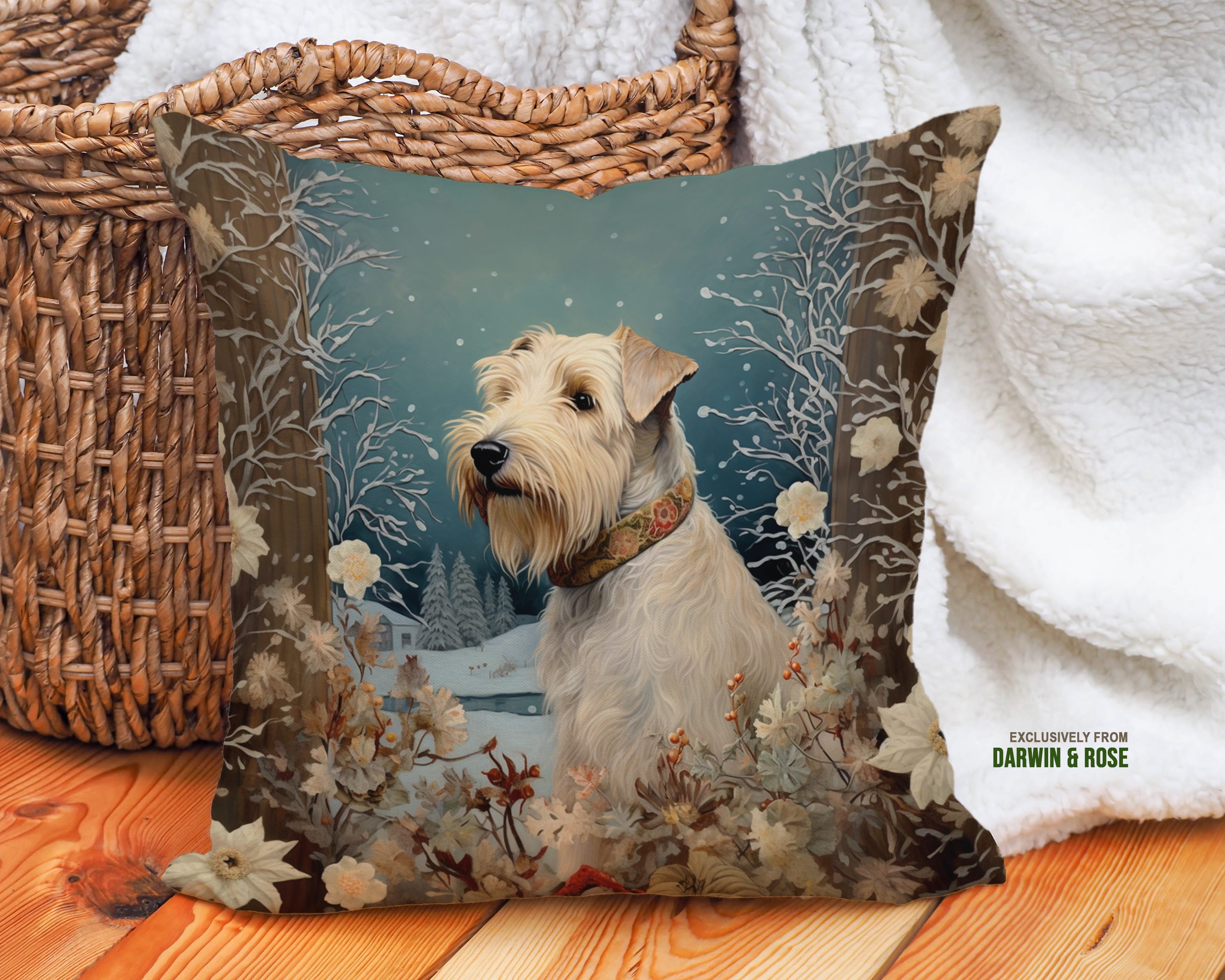 Winter Wonderland Wheaten Terrier Farmhouse Throw Pillow