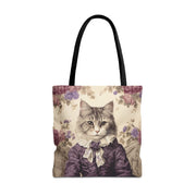 Elegant Maine Coon Cat Tote Bag, Vintage Floral Design, Eco-Friendly