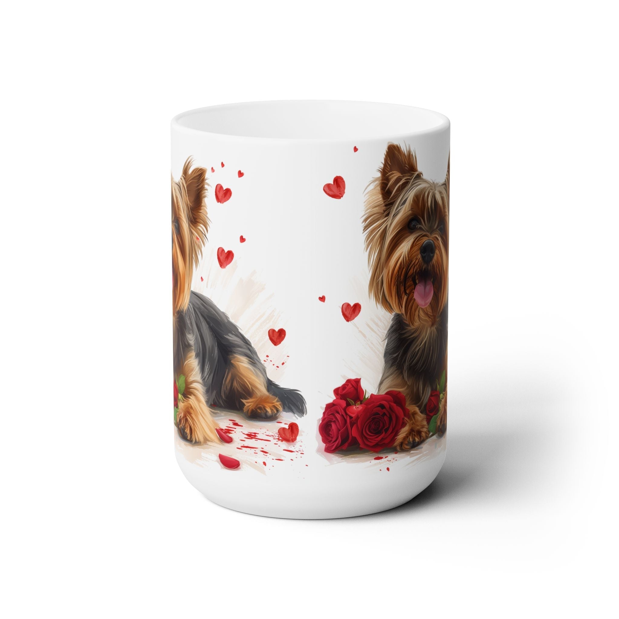 Yorkie Love Mug - Yorkshire Terrier Coffee Cup with Roses and Hearts