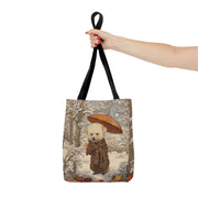 Winter Poodle Tote Bag with Snowy Forest Design