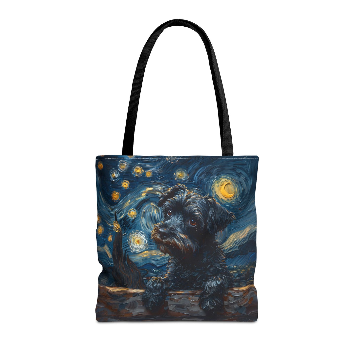 Starry Schnauzer Tote Bag with Van Gogh-Inspired Design