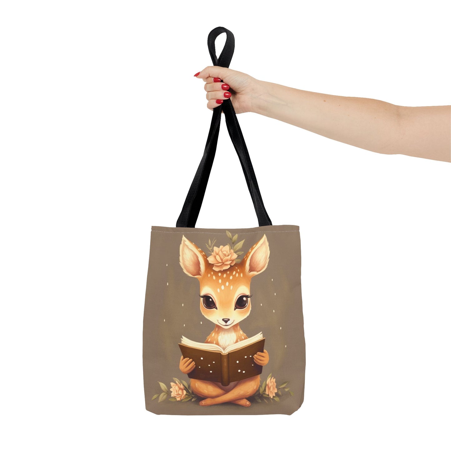 Whimsical Fawn Reader Canvas Tote Bag, Eco-Friendly Book Lover Gift