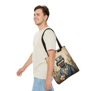 Elegant Pug Aristocrat Tote Bag - Stylish Floral Canvas Shopping Bag