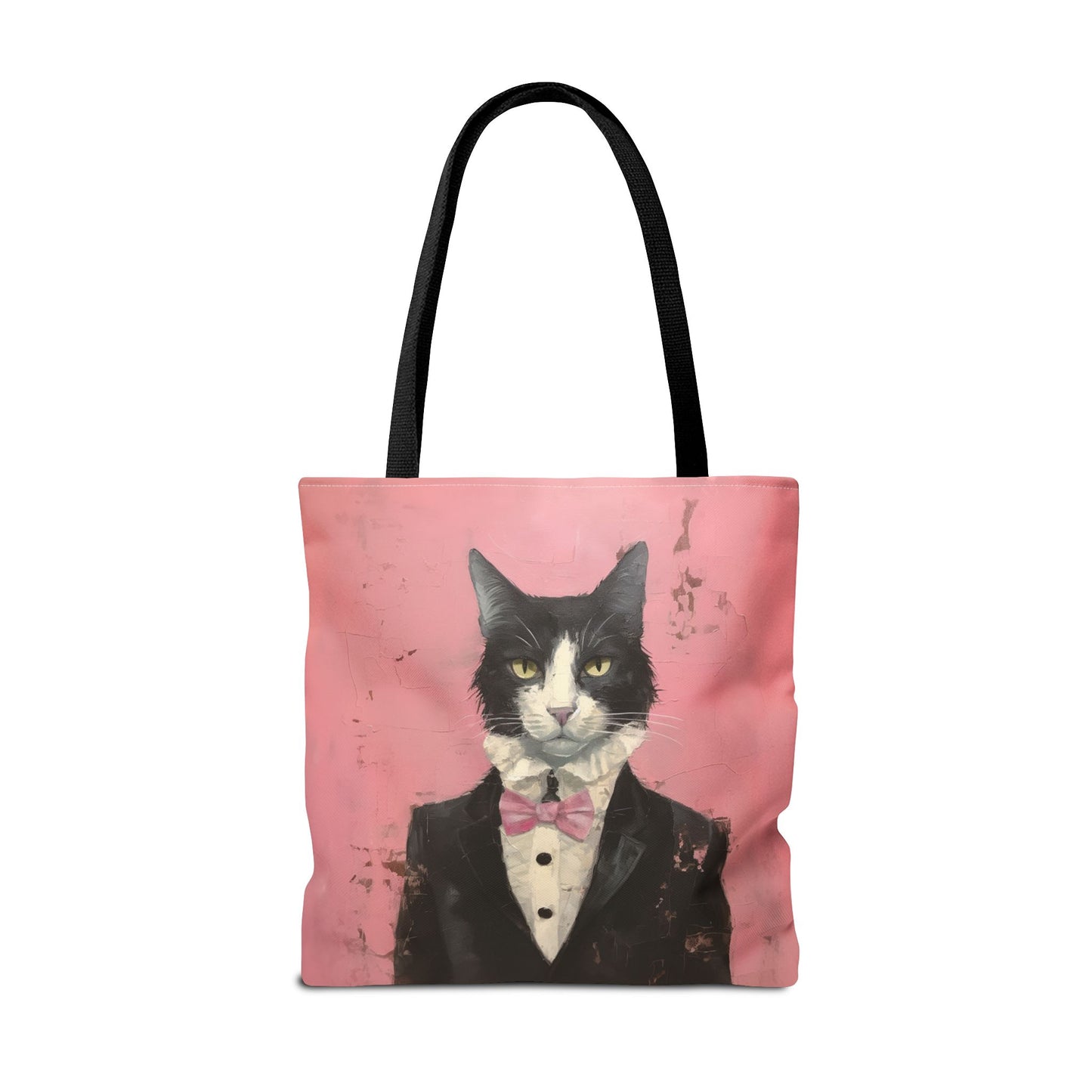 Elegant Tuxedo Cat Canvas Tote Bag – Chic Pink Design for Cat Lovers