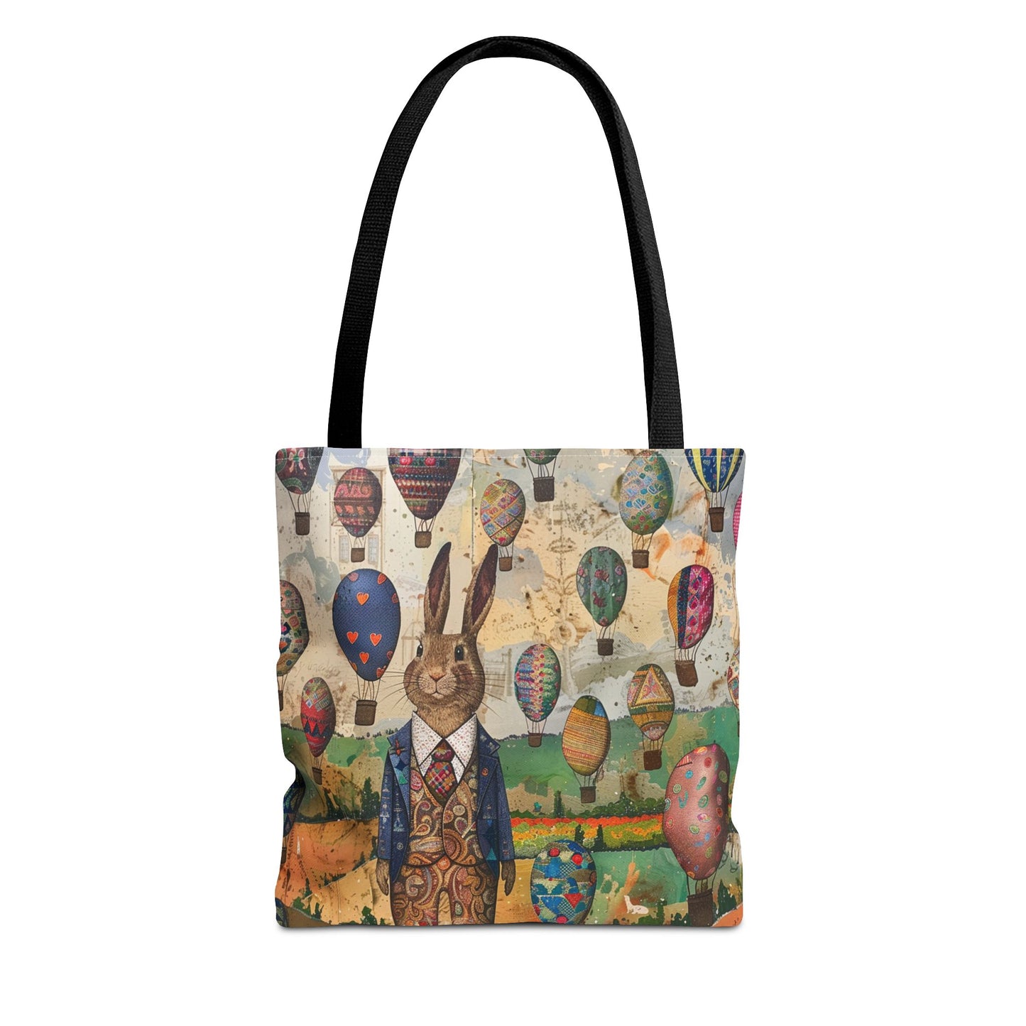 Easter Bunny and Hot Air Balloon Canvas Tote Bag - Eco-Friendly Shopping Companion