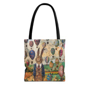 Easter Bunny and Hot Air Balloon Canvas Tote Bag - Eco-Friendly Shopping Companion